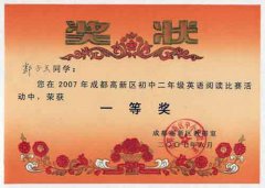 2007年高新區(qū)英語閱讀比賽獲獎名單